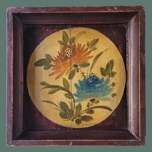 Vintage 1950s Hand Painted Walnut Tea Box Lid Wall Hanging